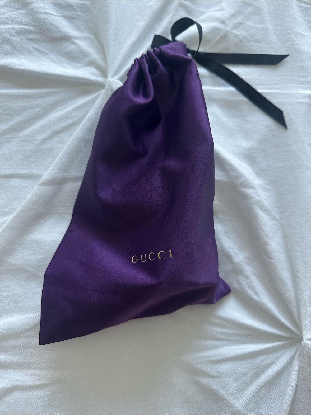 Gucci Purple Satin Drawstring Pouch with Black Ribbon